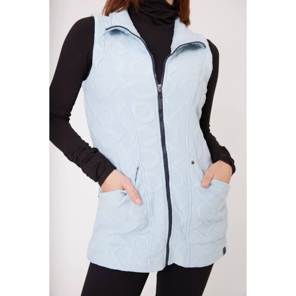 Dolcezza Zip Up Vest Womens XL Light Blue Excellent Textured Jacquard Knit